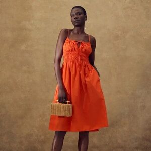 Quince Organic Cotton Keyhole Midi Dress Vermilion Red L